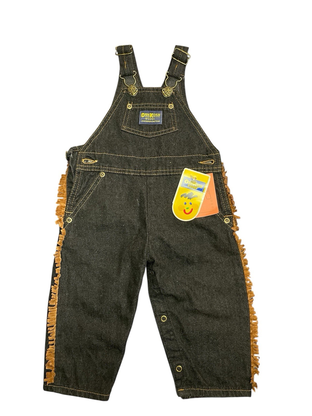 Vintage 90s OshKosh B\'gosh 18M Deadstock Black Denim Western Fringe Overalls Vintage 90s OshKosh B\'gosh 18M Deadstock Black Denim Western Fringe Overalls
