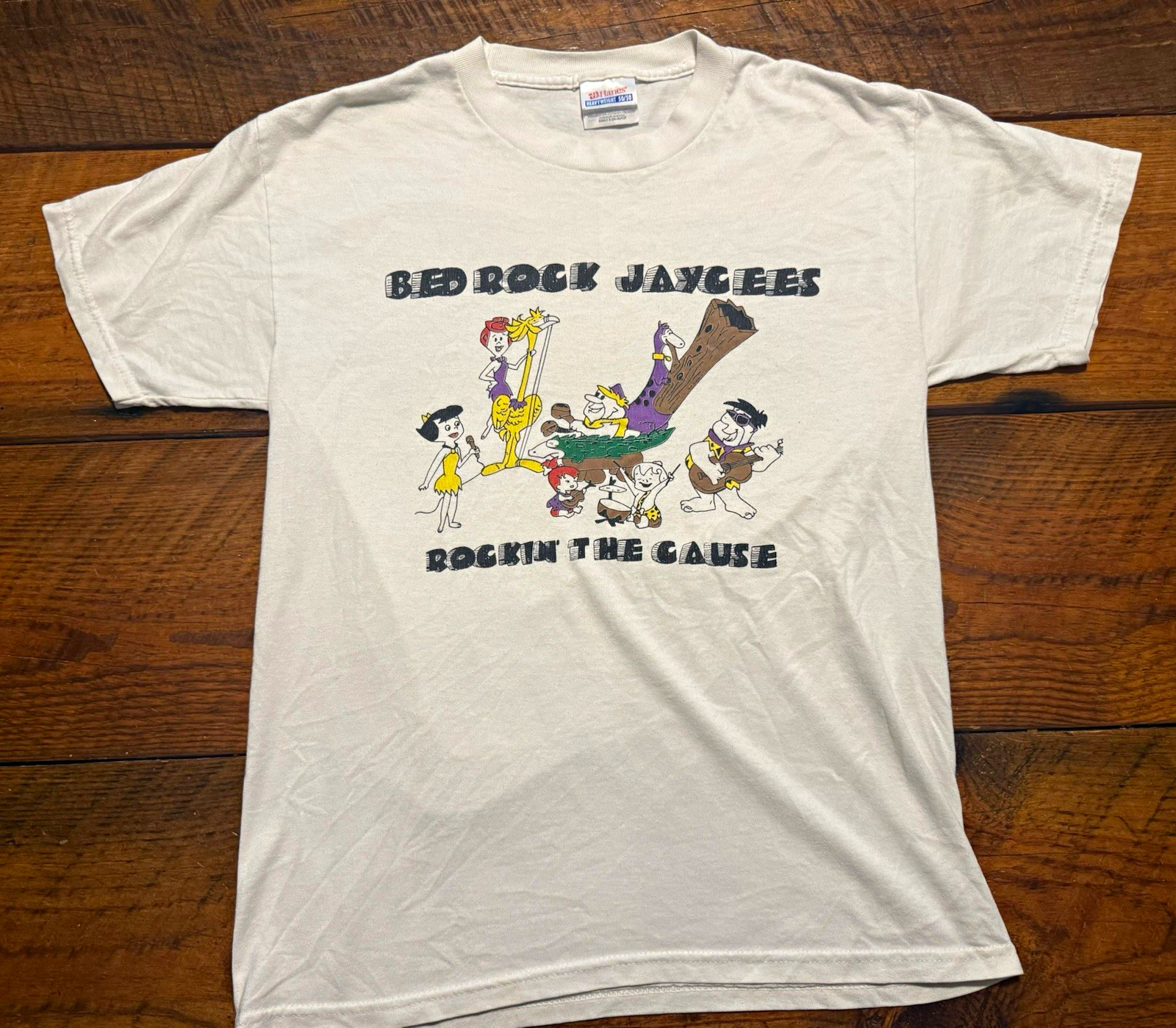 Vintage Hanes Heavyweight 50/50 Flintstones Double-Sided Graphic Tee White Vintage Hanes Heavyweight 50/50 Flintstones Double-Sided Graphic Tee White