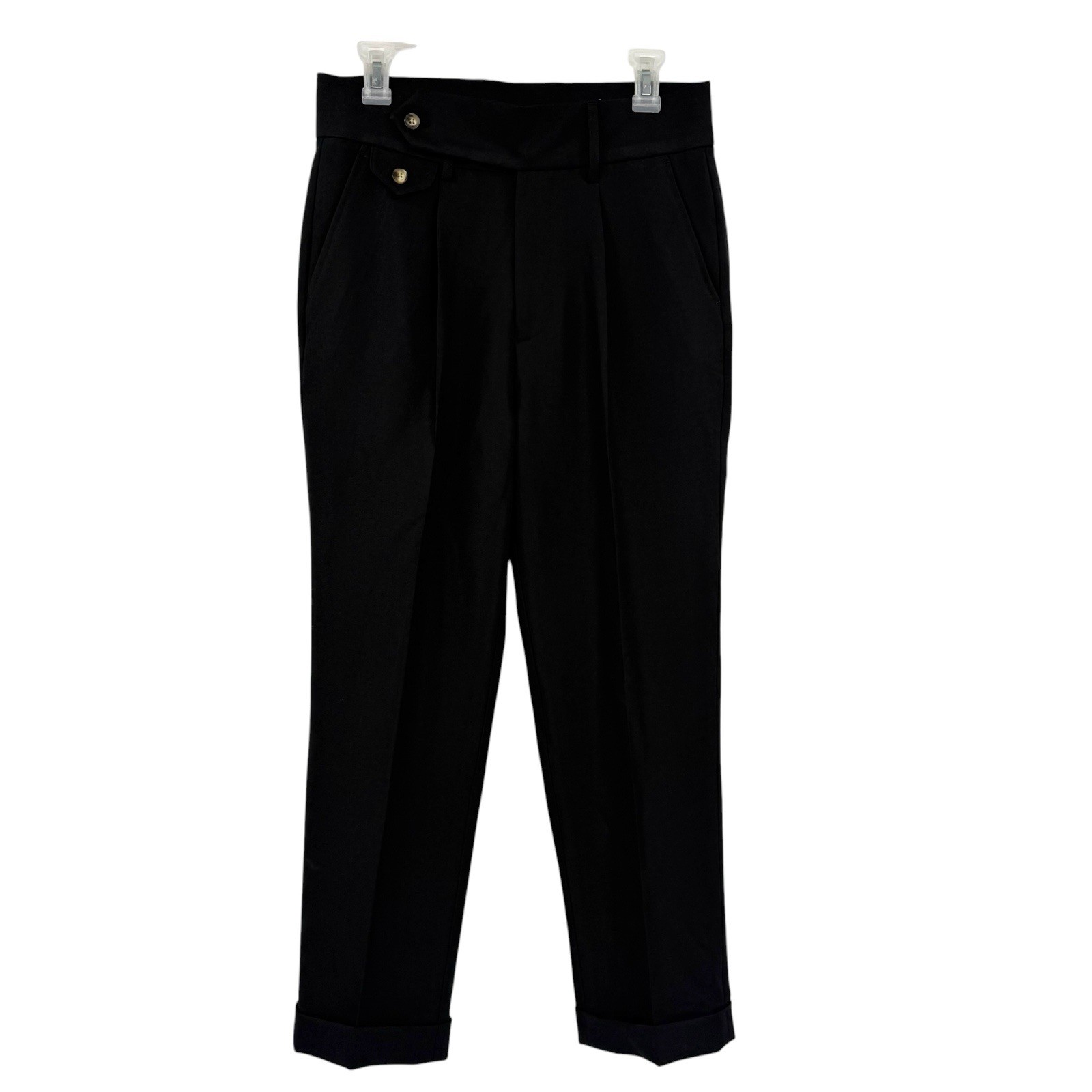 Nwt’s Marini Trousers Men\'s Sz 30 Pants Pleated Cuffed Side Waist Buckle Black