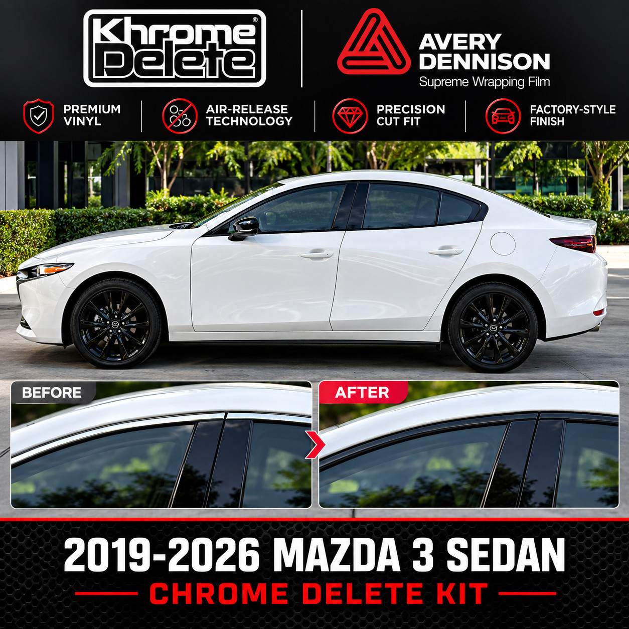 2019-2026 Mazda 3 Sedan Chrome Delete Overlay (Glossy Black)