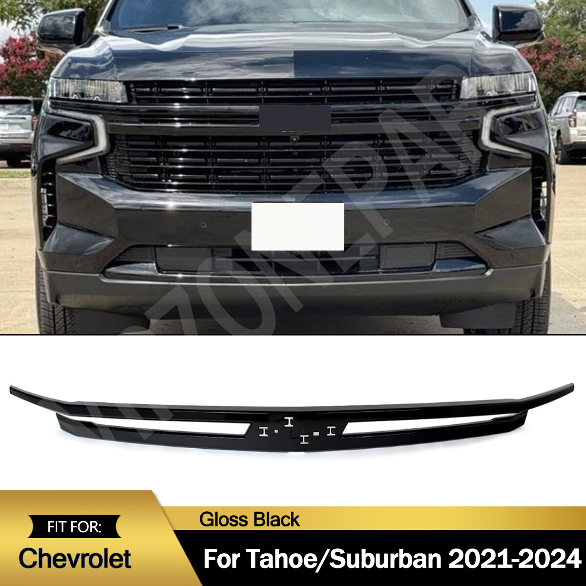 Front Grille Molding Trim Fit For 2021-2024 Chevrolet Tahoe/Suburban Gloss Black