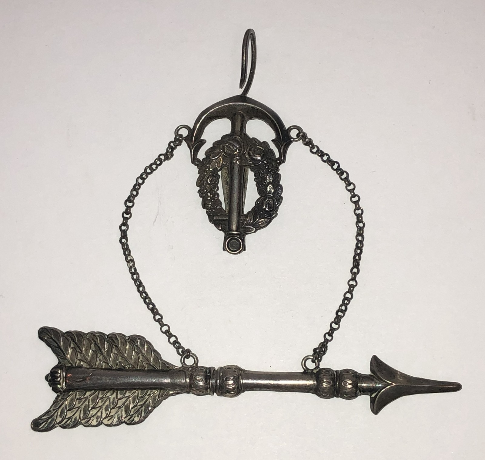 Antique Silver Chatelaine with Arrow Needle Case c 1843 in original case 