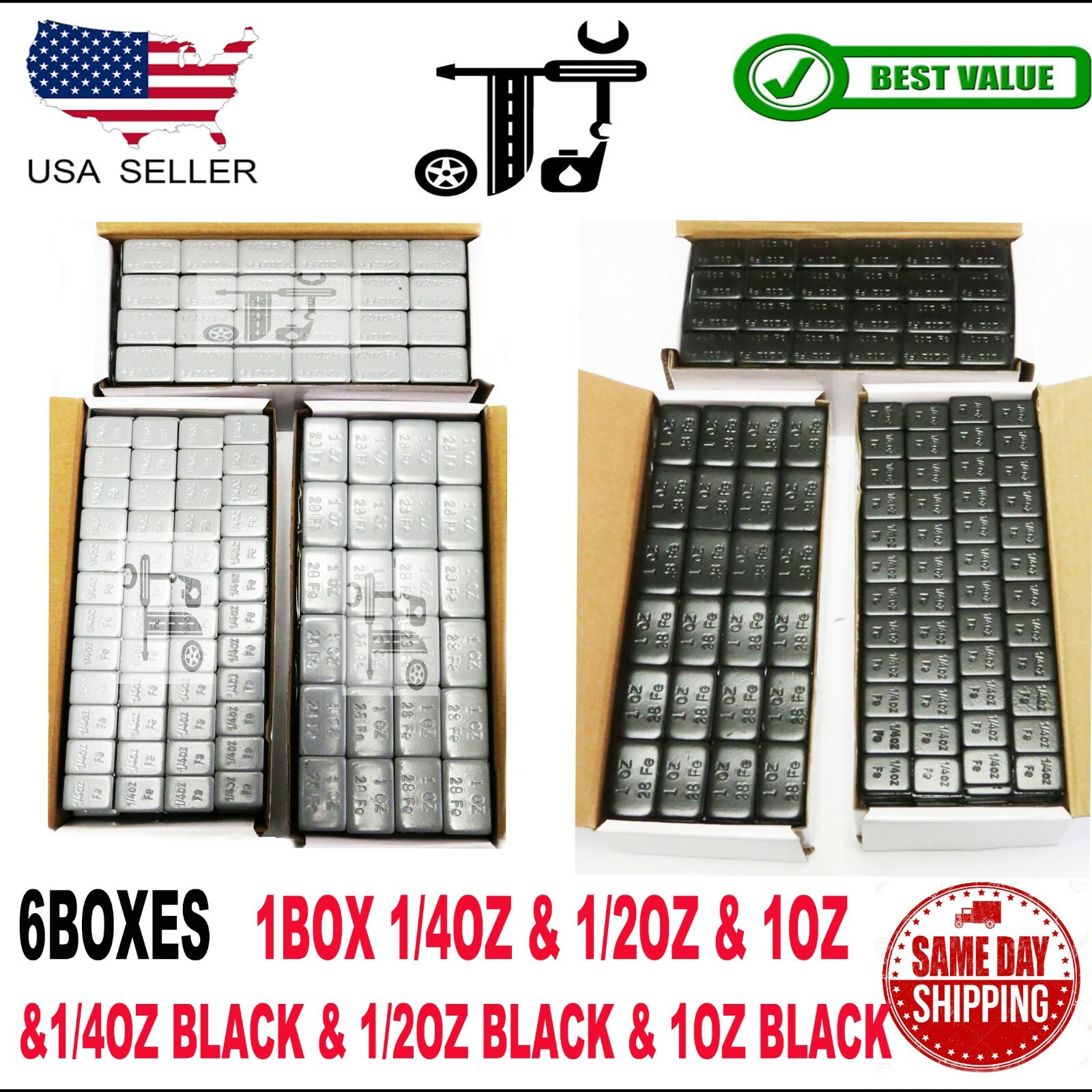 6box 1/4,1/2,1OZ GRAY & BLK WHEEL WEIGHTS STICK-ON ADHESIVE TAPE 54 LB LEAD-FREE 6box 1/4,1/2,1OZ GRAY & BLK WHEEL WEIGHTS STICK-ON ADHESIVE TAPE 54 LB LEAD-FREE
