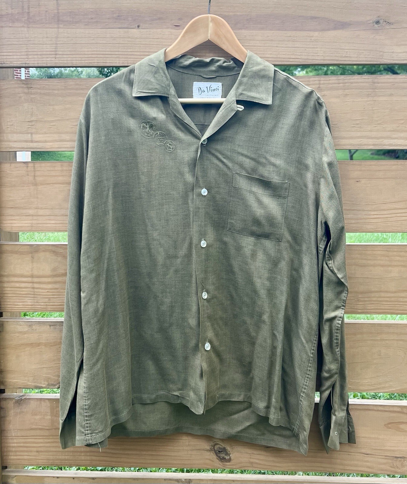 50s DaVinci California Olive Green Long Sleeve Rockabilly Shirt 50s DaVinci California Olive Green Long Sleeve Rockabilly Shirt