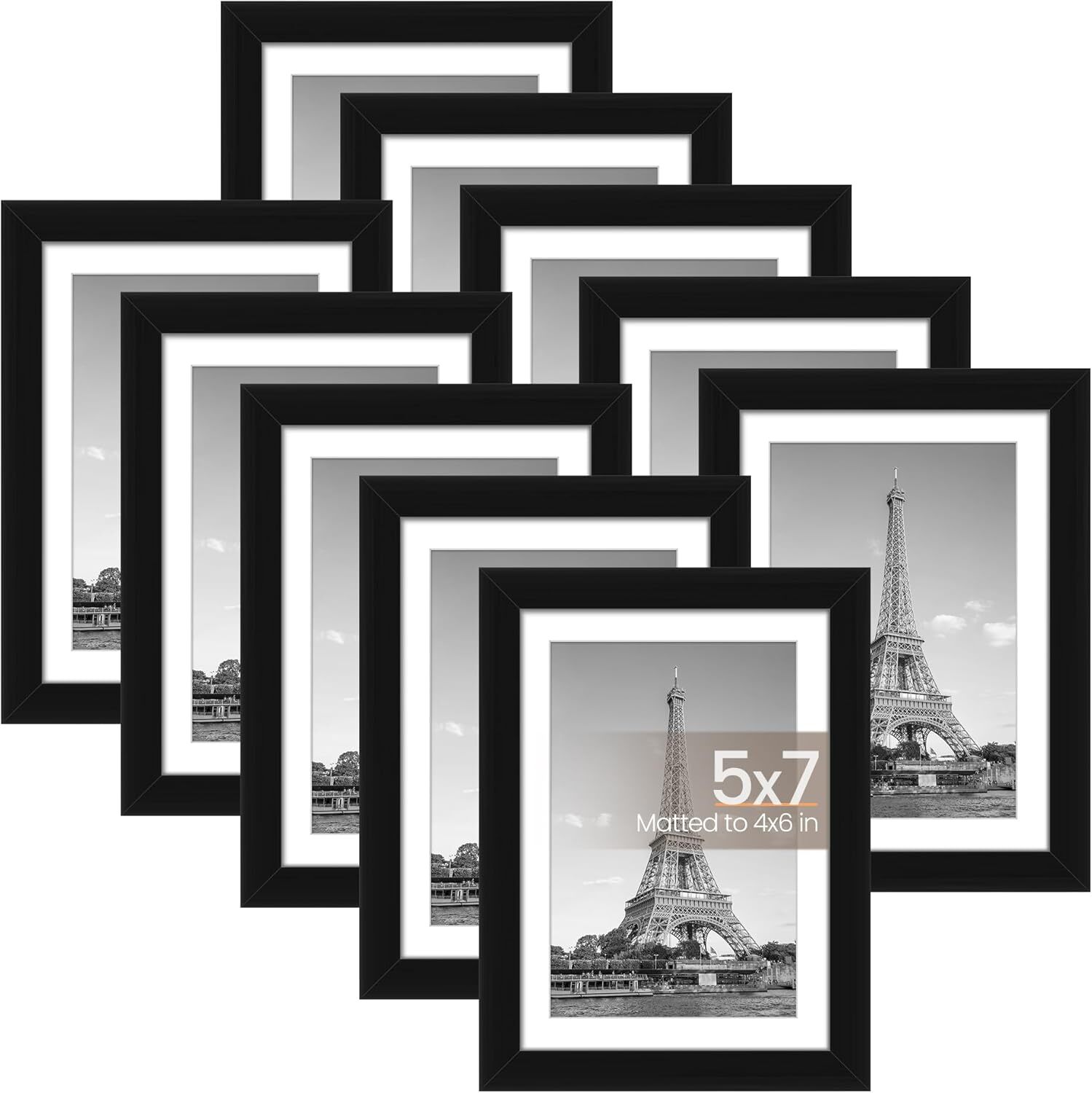 5x7 Picture Frames Set of 10 to display 4x6 matted pictures or 5x7 black 5x7 Picture Frames Set of 10 to display 4x6 matted pictures or 5x7 black