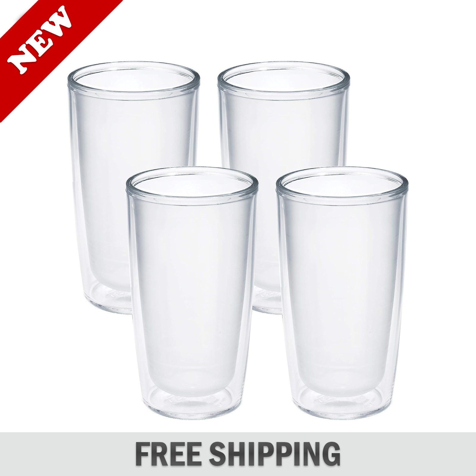 Tervis Crystal Clear 16oz Tumbler Set of 4 Double Wall Insulated Cup / NEW