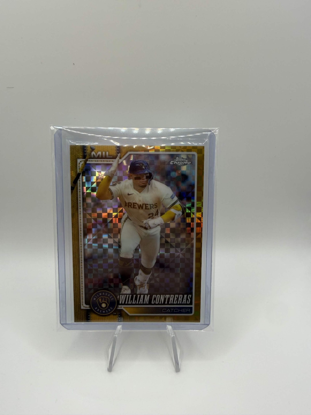 Topps Chrome 2026 William Contreras Gold Geometric Refractor #198 Brewers 1/50 Topps Chrome 2026 William Contreras Gold Geometric Refractor #198 Brewers 1/50
