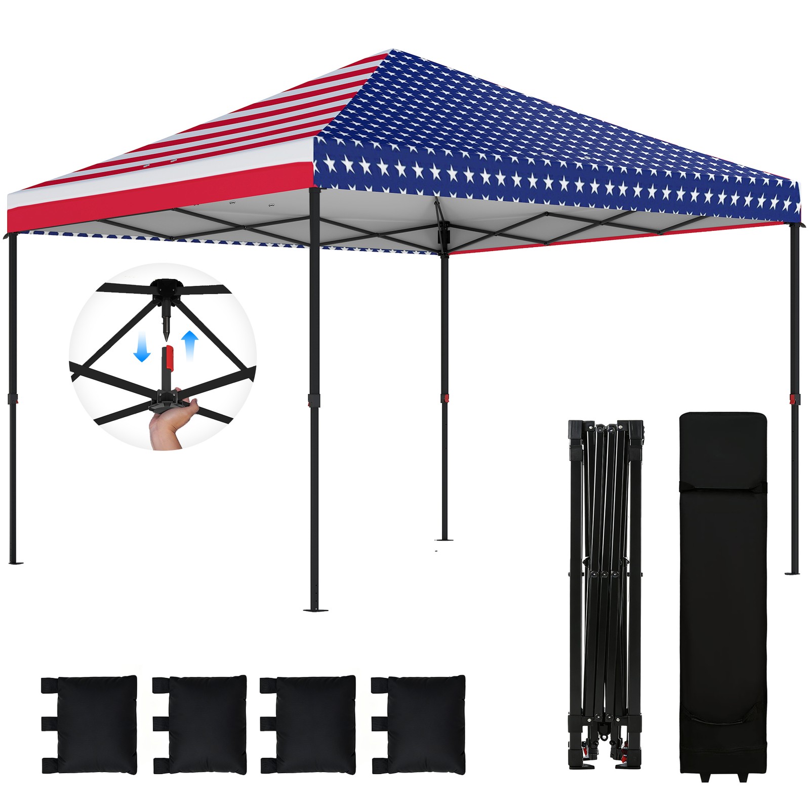 10 x 10 ft Pop Up Canopy Tent with One Push Setup, American Flag 10 x 10 ft Pop Up Canopy Tent with One Push Setup, American Flag