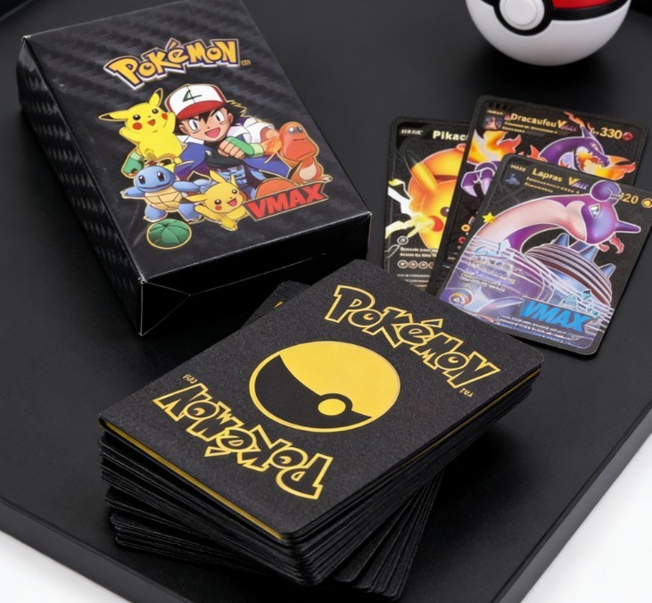 55Pcs Pokemon Foil Cards Black Pack TCG Charizard GX Vmax Trading Cards