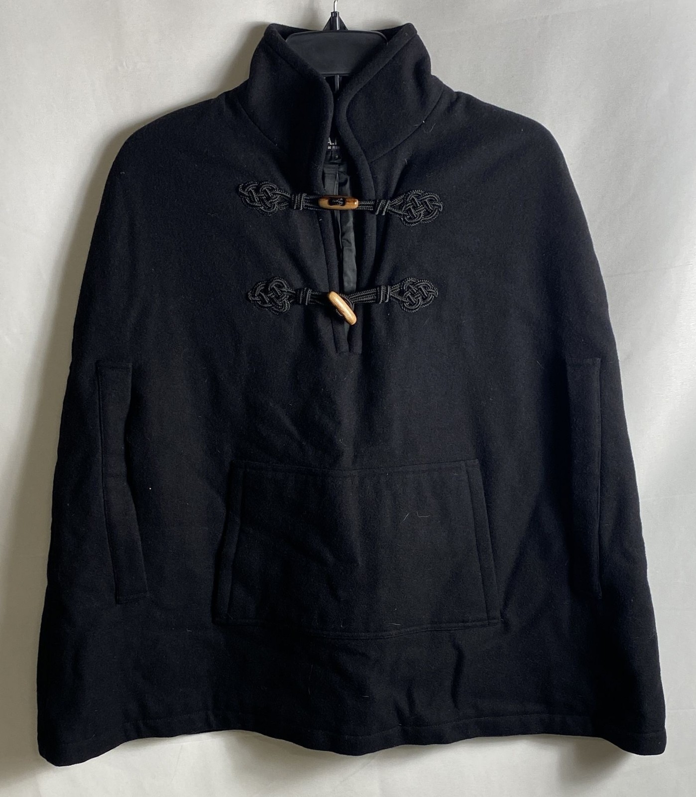 A.P.C. Women\'s Black Wool Blend Toggle Cape High Neck Kangaroo Pocket Sz S