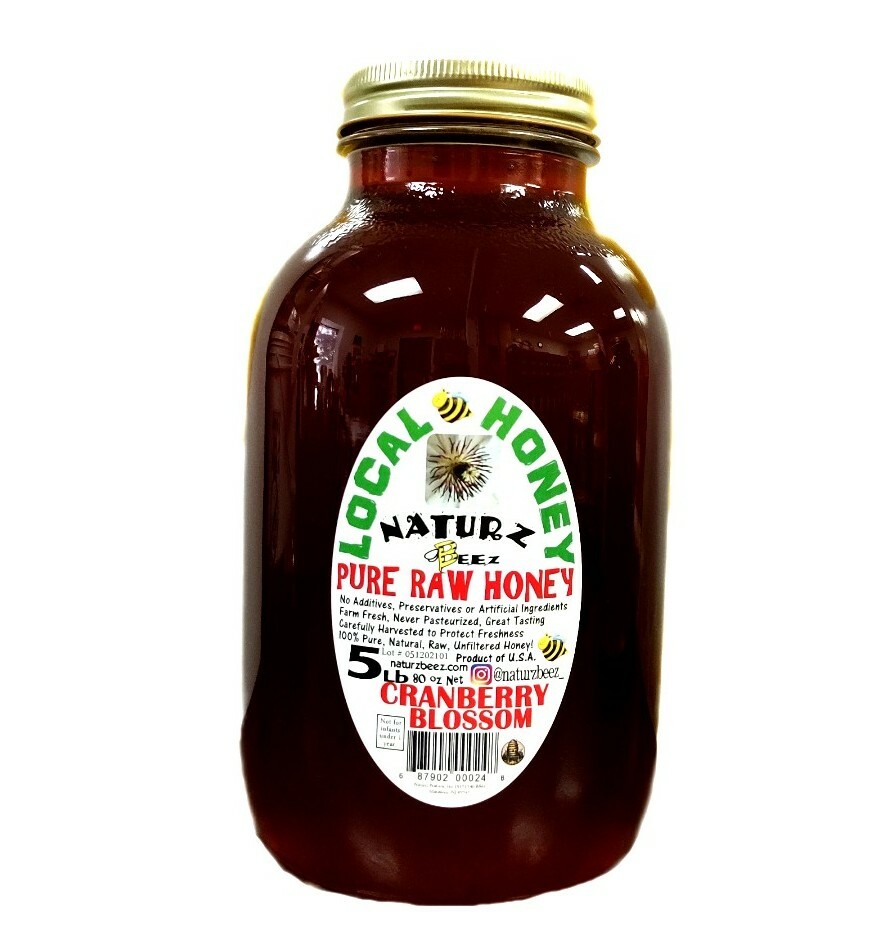 RAW HONEY CRANBERRY BLOSSOM 5 LBS 100% PURE RAW UNFILTERED HONEY In Glass 5LB