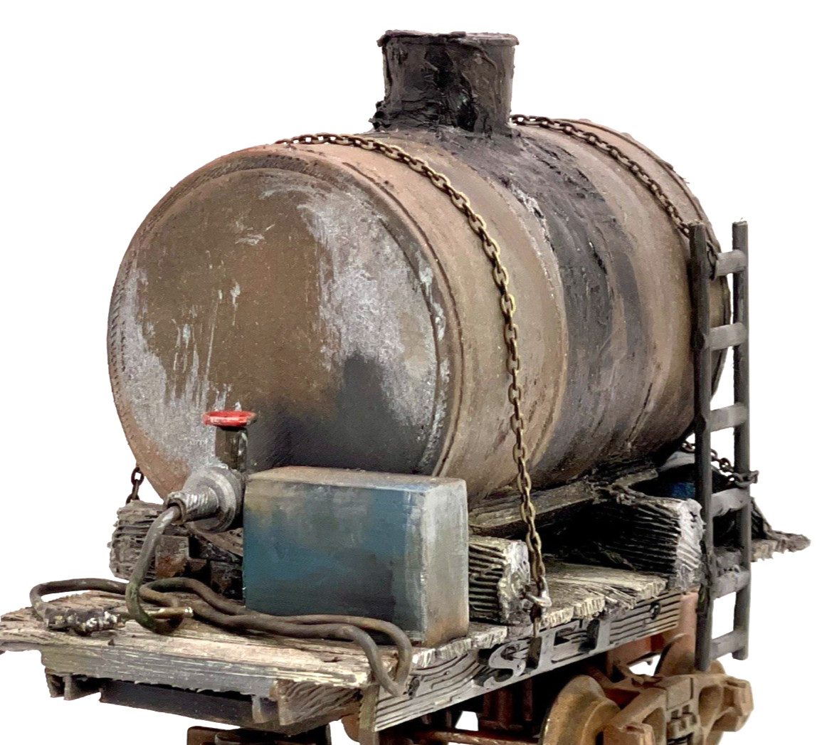 O gauge Custom, Handmade, Painted, & Weathered, Fuel tank car. O gauge Custom, Handmade, Painted, & Weathered, Fuel tank car.