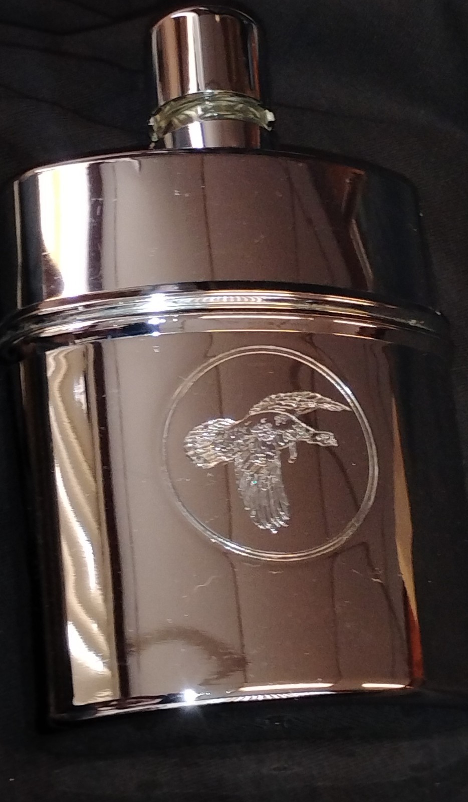 Vintage Wild Turkey Bourbon Pocket Flask Chrome Stainless Sleeve Glass Insert 