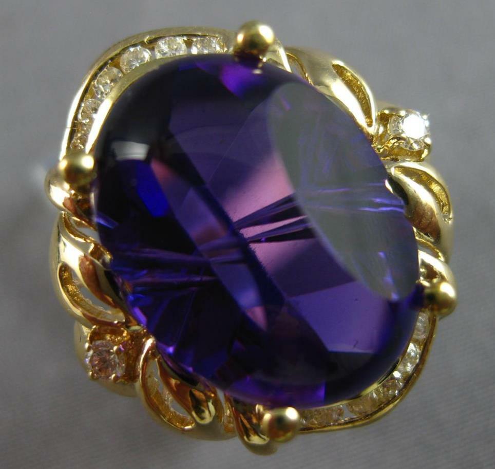 LARGE 9.2CT DIAMOND & AAA AMETHYST 14KT YELLOW GOLD OVAL & ROUND FUN RING #27711