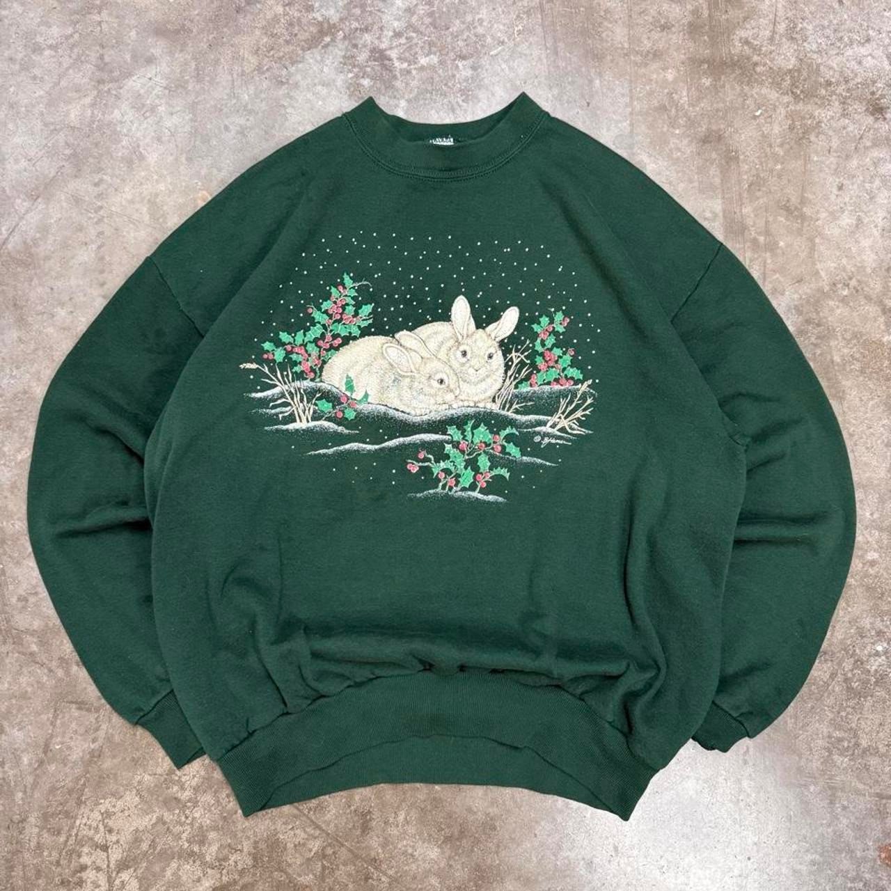 Vintage 90s Morning Sun Green Snow Rabbits Sweatshirt XL Grandma Cottagecore Vintage 90s Morning Sun Green Snow Rabbits Sweatshirt XL Grandma Cottagecore