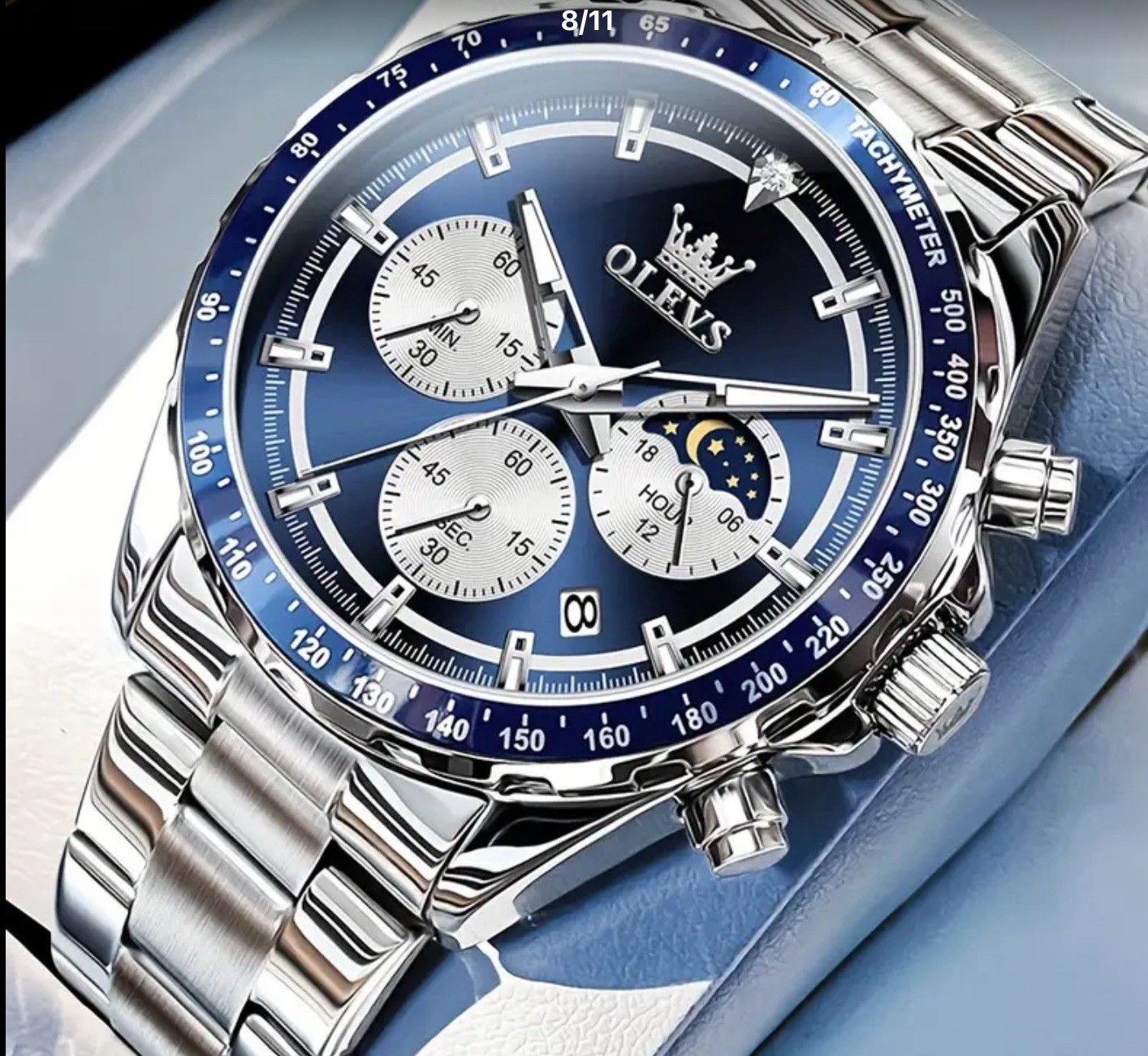 Olevs  Beautiful Men’s Chrongraph Moon Phase Luminous Calendar Watch