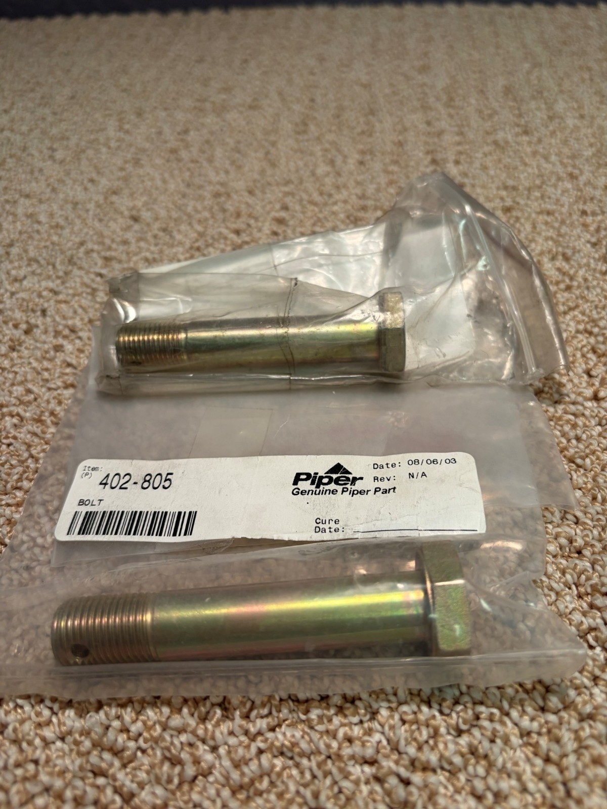 PIPER 402-805 BOLTS-NEW 2EA PIPER 402-805 BOLTS-NEW 2EA