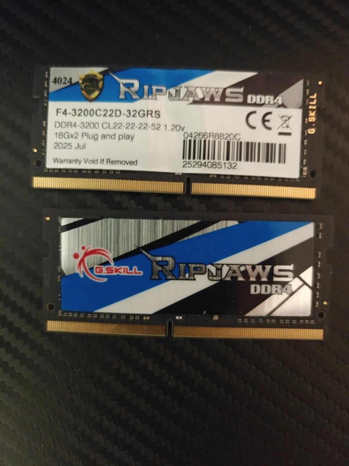G.SKILL Ripjaws 32GB PC4-25600 (DDR4-3200) SO-DIMM Memory 3200C22D-32GRS G.SKILL Ripjaws 32GB PC4-25600 (DDR4-3200) SO-DIMM Memory 3200C22D-32GRS