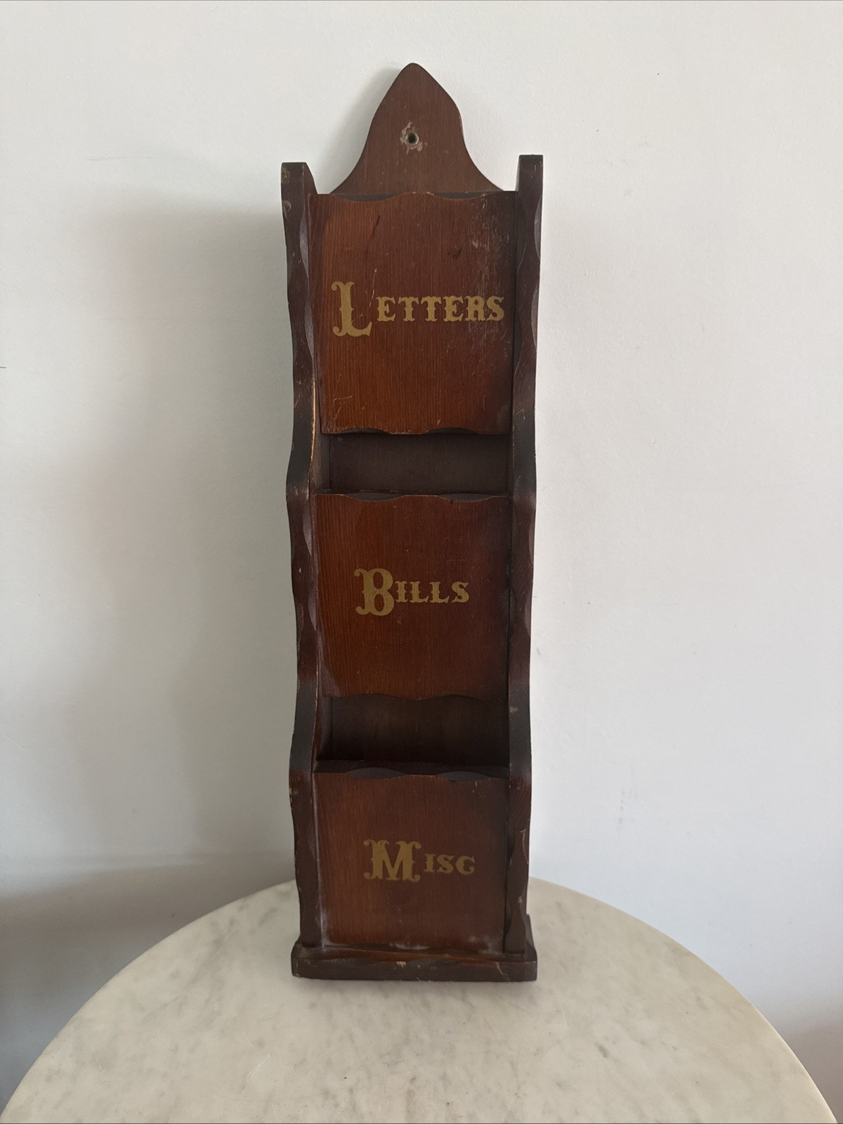 Vintage Antique Wood Wall Hanging Mail Sorter Hand Made Folk Art Gold Letters 