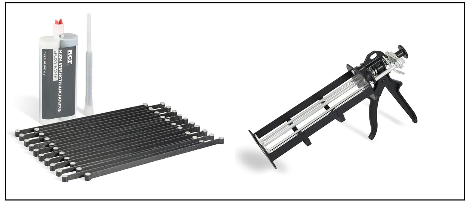 Rhino Carbon Fiber Concrete Crack Lock Kit RCF-CCLK (20 Pack) w/ Dual Cartridge Rhino Carbon Fiber Concrete Crack Lock Kit RCF-CCLK (20 Pack) w/ Dual Cartridge