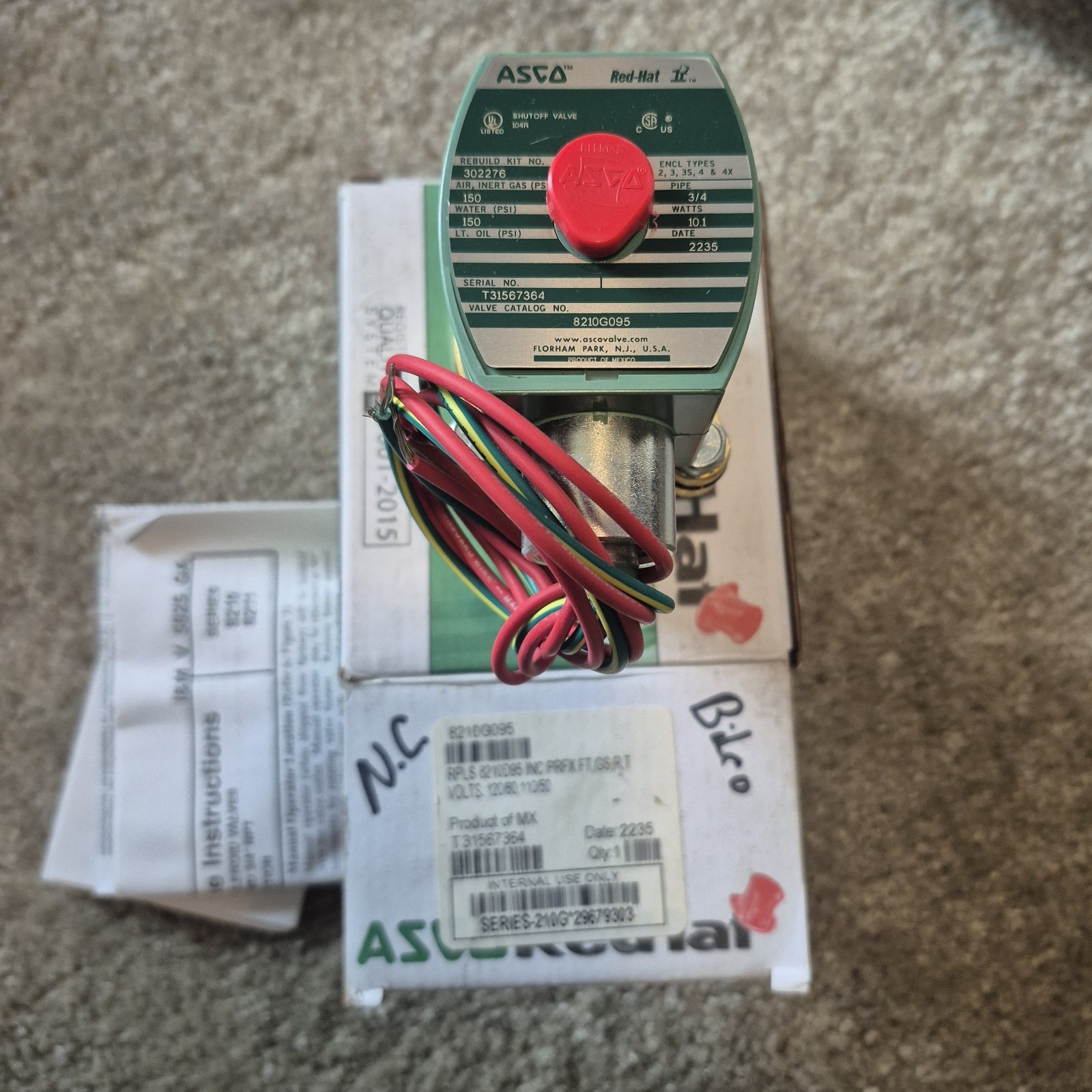 ASCO Red-Hat II 8210G095 Solenoid Valve New, 3/4