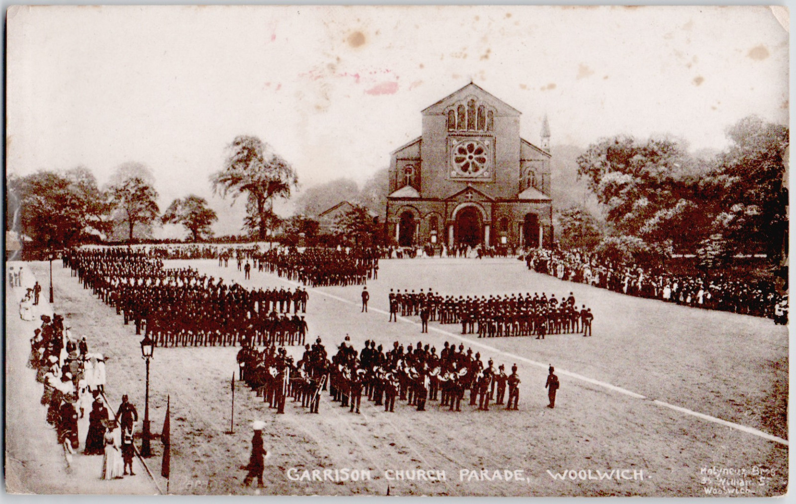 UK England Woolwich 1910 Garrison Church Parade Soldiers Marching RPPC Postcard