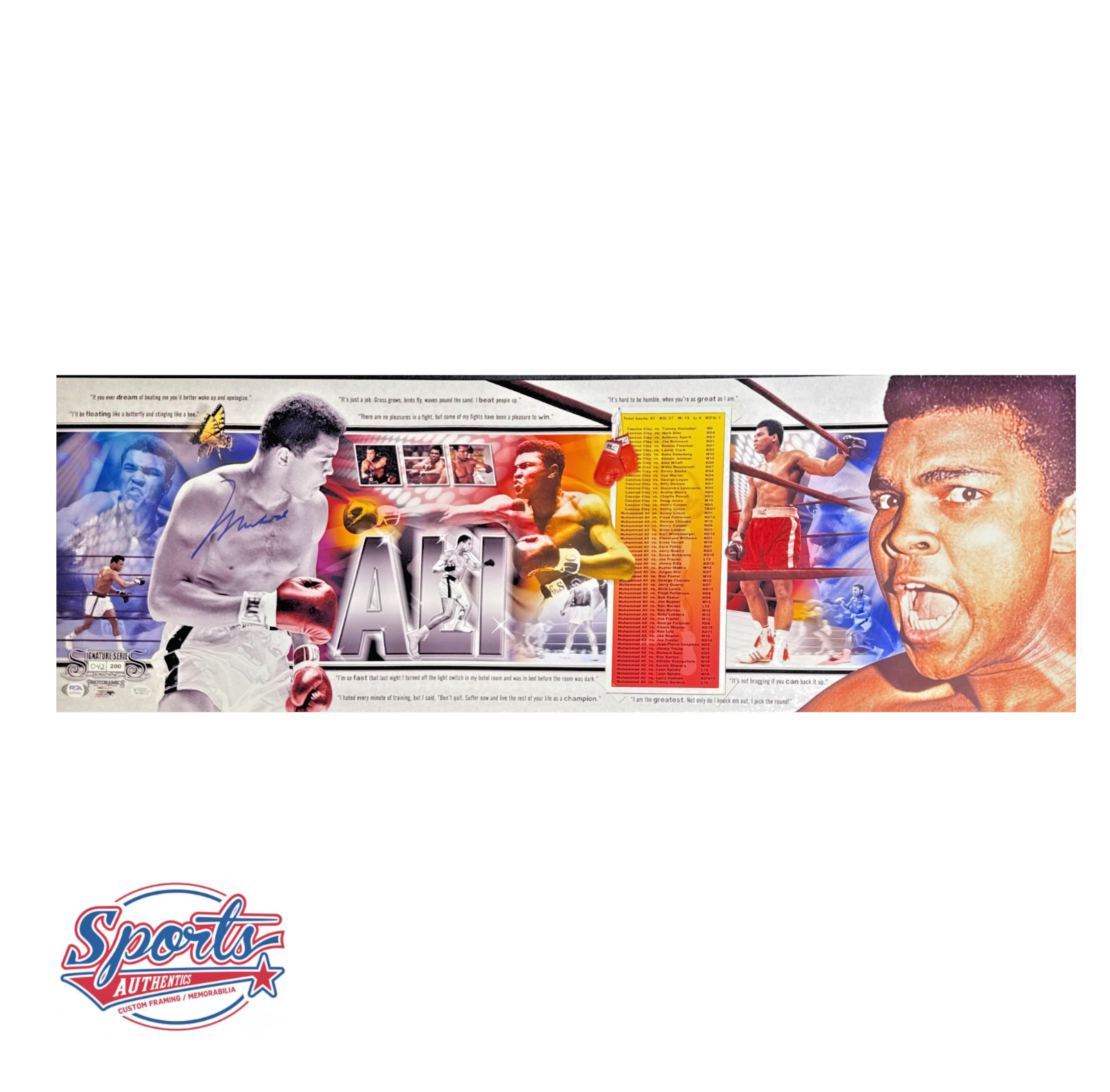 Muhammad Ali Signed 12x36 Panoramic Boxing Career Fights Poster PSA AJ07603