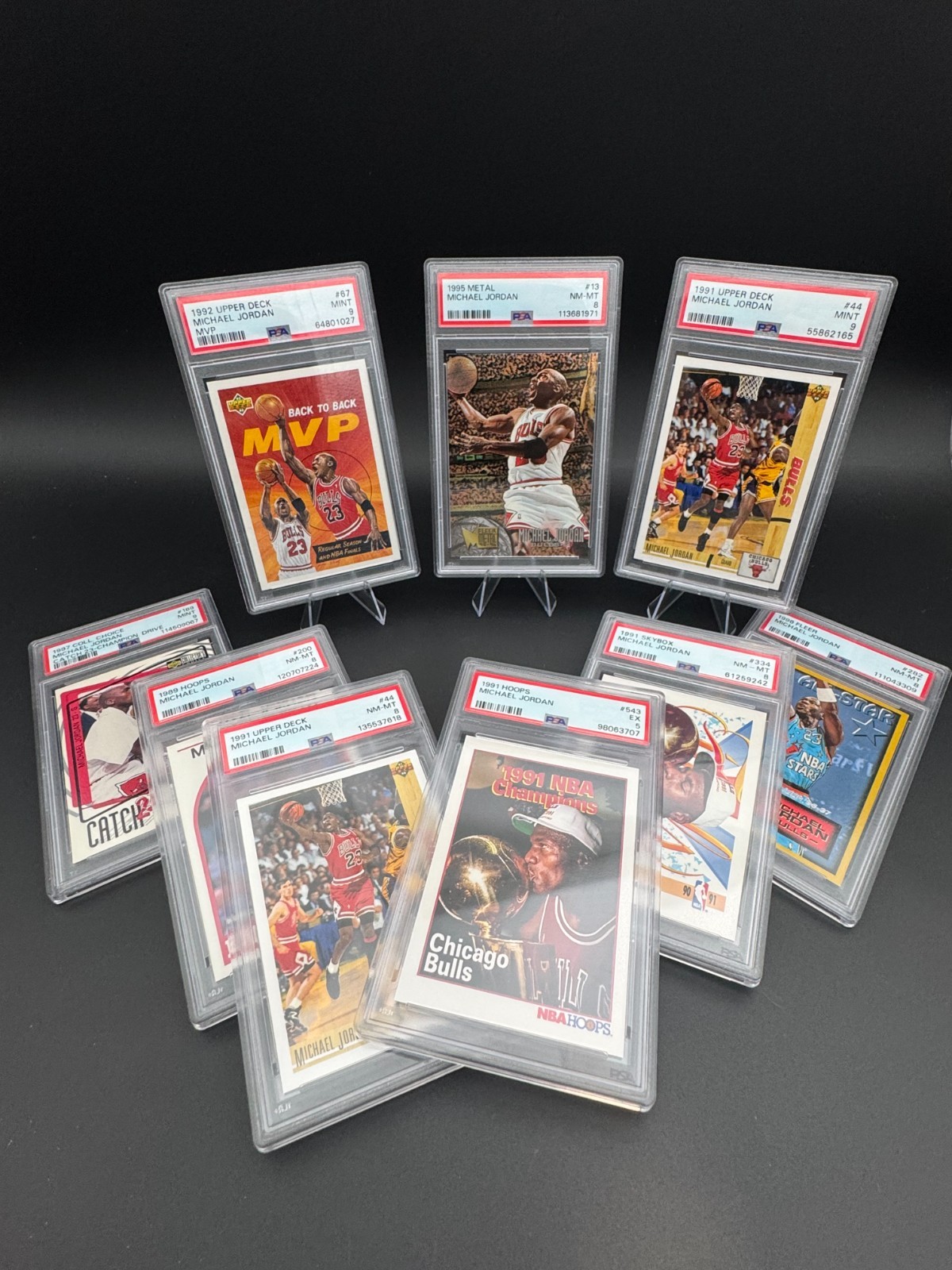 Michael Jordan PSA Lot (9) - 1995-96 Fleer Metal 13 / 91 Upper Deck / 89 Hoops Michael Jordan PSA Lot (9) - 1995-96 Fleer Metal 13 / 91 Upper Deck / 89 Hoops