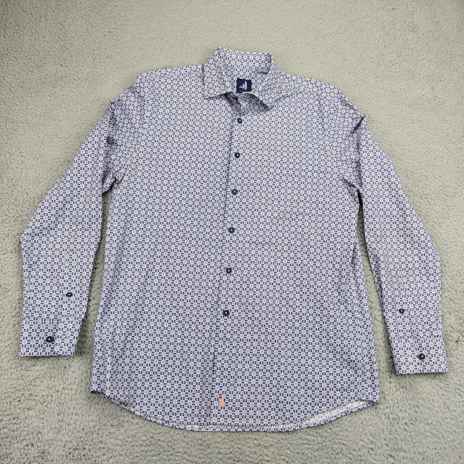Johnnie-O Shirt Mens Medium Gulf Blue JMWL 4680 Long Sleeve Button Front Cotton