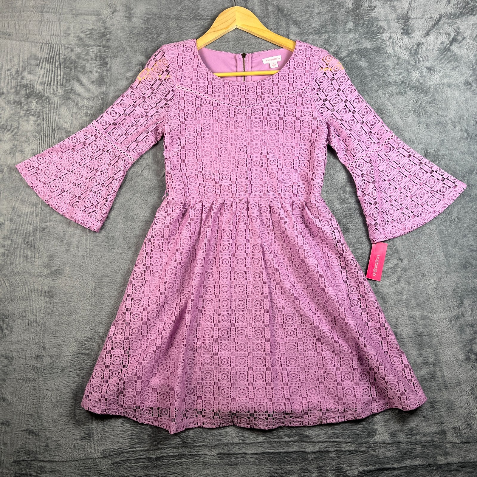 Xhilaration Girls Pink Crochet A-Line Dress Bell Sleeve Size Large NWT Xhilaration Girls Pink Crochet A-Line Dress Bell Sleeve Size Large NWT