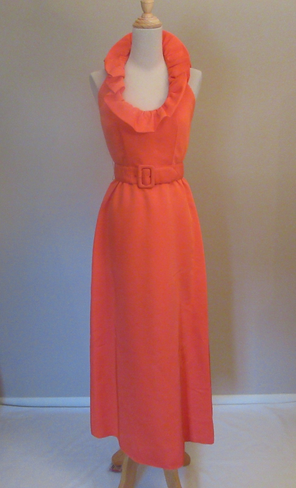 Vintage 1960-70s Orange Halter Maxi Dress Union Label