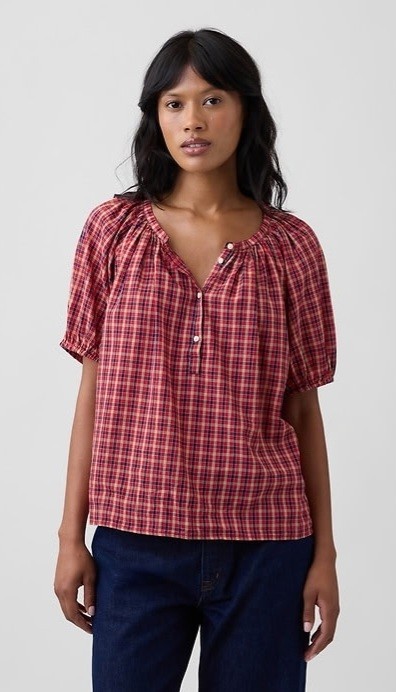 NWT Gap Oversized Puff Sleeve Top, Sz XL, Red Plaid, Peasant Boho Coastal NWT Gap Oversized Puff Sleeve Top, Sz XL, Red Plaid, Peasant Boho Coastal