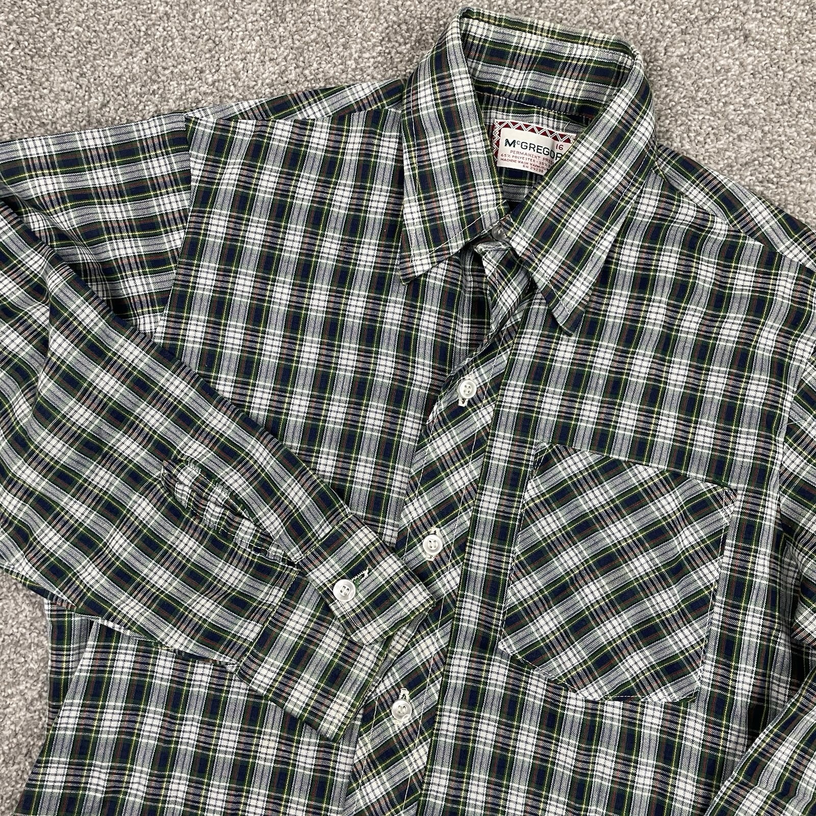 True Vintage 70s McGregor Shirt Mens 16 S Green Plaid Permanent Press Thin Work True Vintage 70s McGregor Shirt Mens 16 S Green Plaid Permanent Press Thin Work