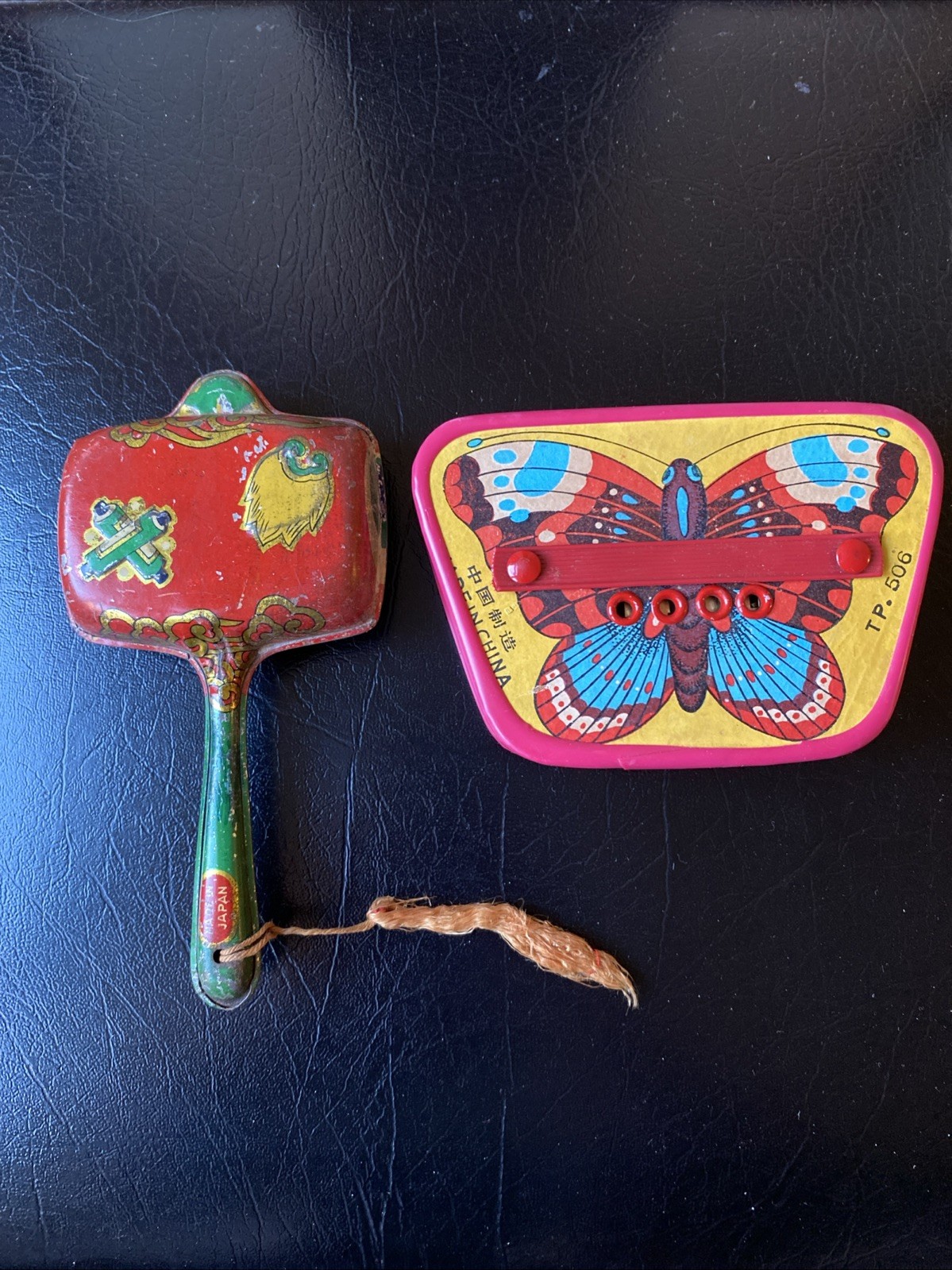 VTG Japanese Metal Rattle Asian Noisemakers Holiday Tassel Butterfly Accordion VTG Japanese Metal Rattle Asian Noisemakers Holiday Tassel Butterfly Accordion