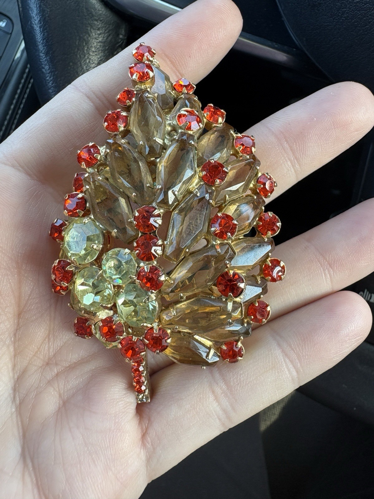Confirmed Juliana D&E Red & TopazRhinestone Brooch Coffin Stones