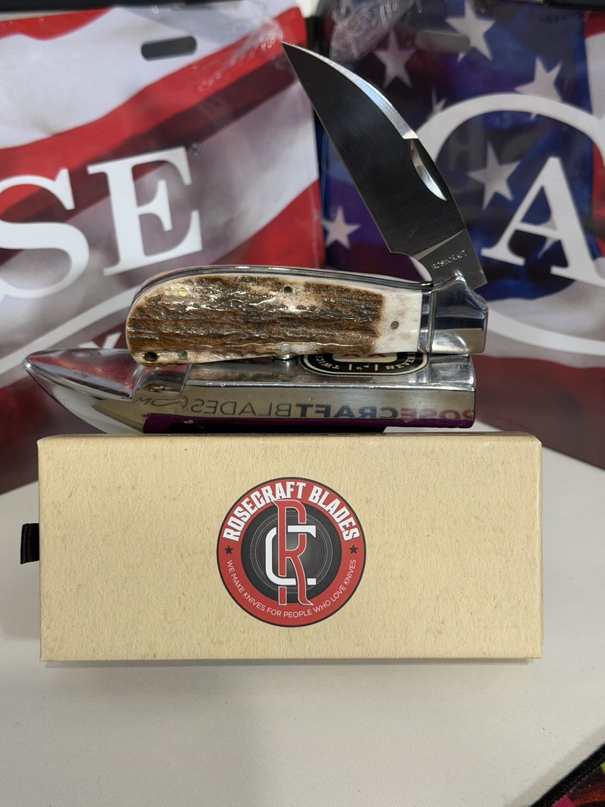 RoseCraft Blades Clinch River Swayback Red Deer Stag RCT005-STG Pocket Knife RoseCraft Blades Clinch River Swayback Red Deer Stag RCT005-STG Pocket Knife