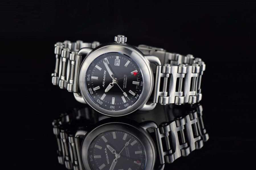 NEW ARAGON Millipede Black Dial GMT Watch 44mm 24 Hr. Dial Automatic Mvmt A547