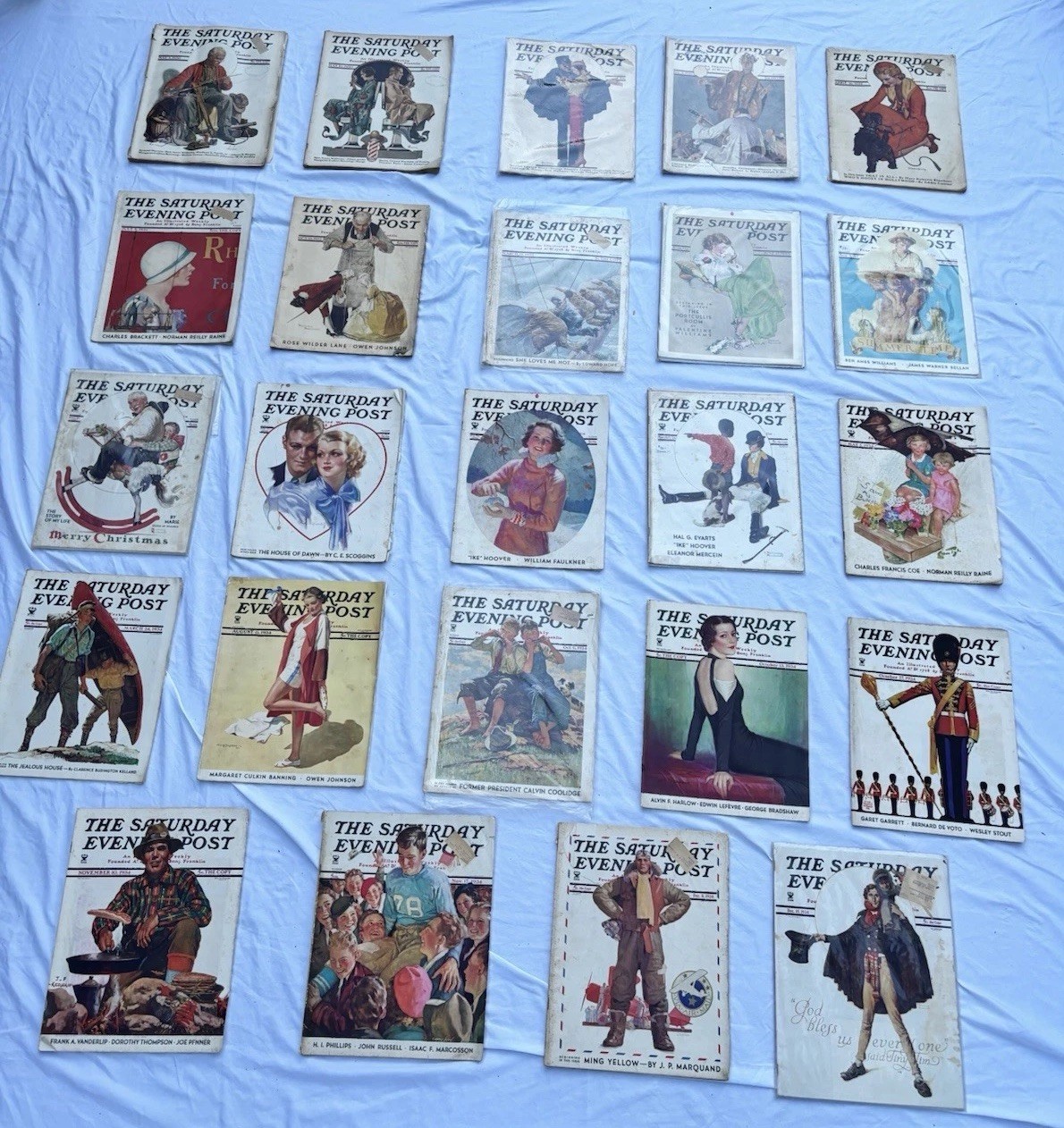HUGE LOT of 24 1930’s Saturday Evening Post Complete Magazine Art Deco Great Ads