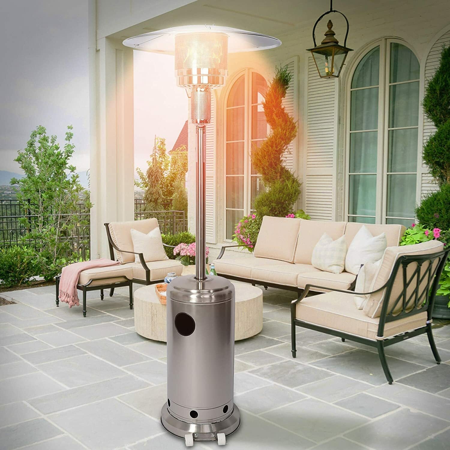 36000 BTU Propane Patio Heater Outdoor Stainless Steel Commercial w/ Wheels