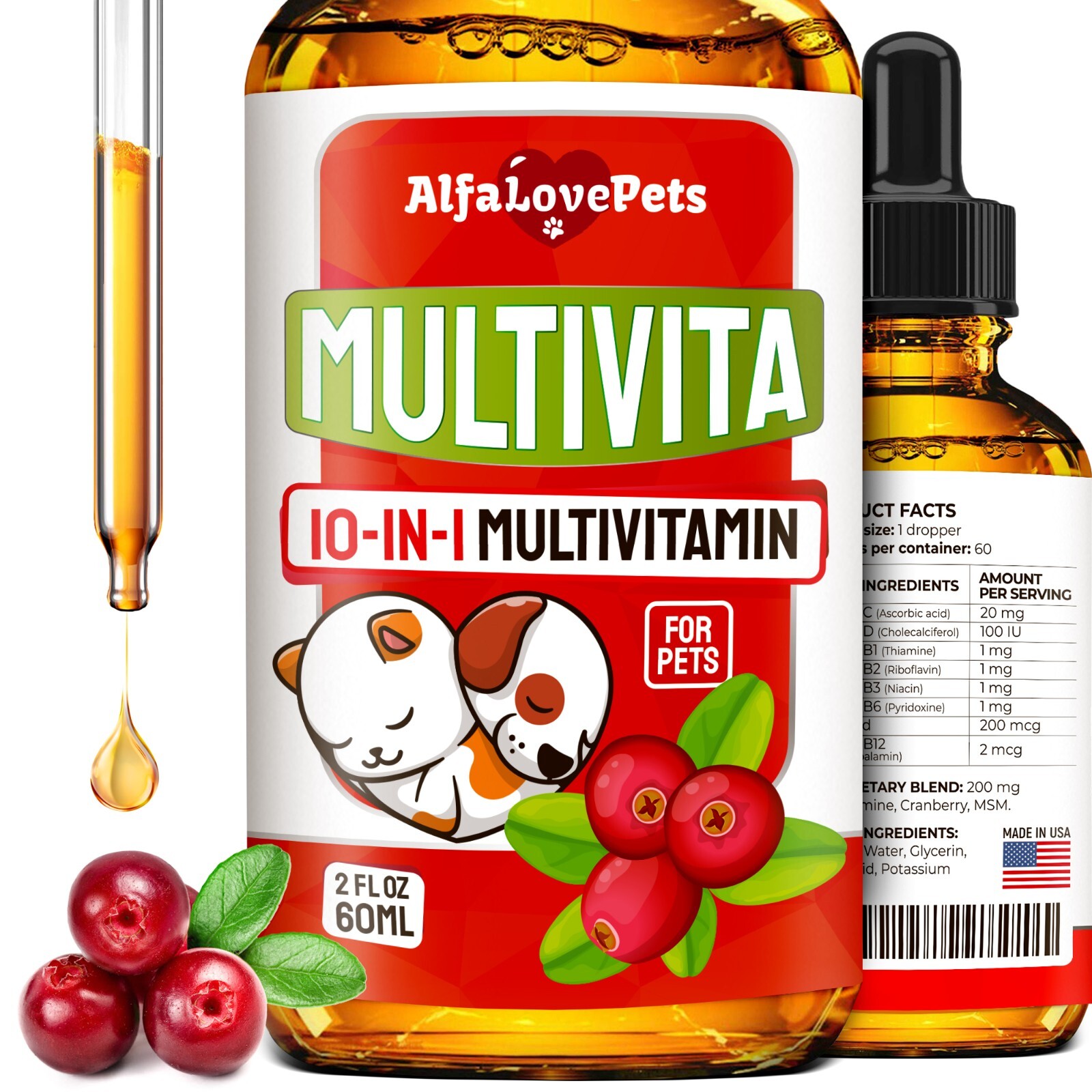 Cat and Dog Liquid Vitamins | Skin, Joints, Digestion Support | 2 Oz