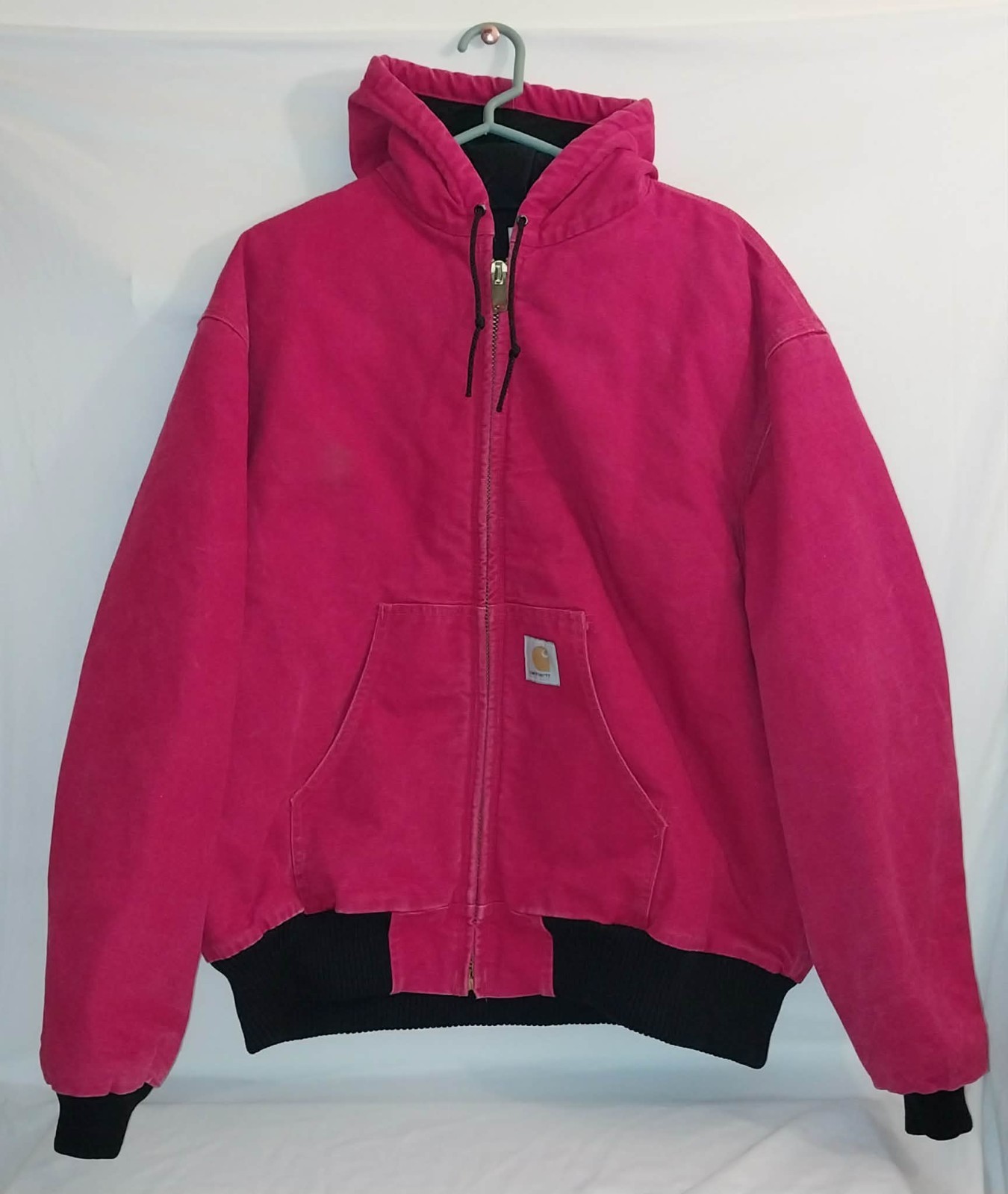1990s Carhartt Red Quilt Lined Hooded Zip Up Jacket 2XL