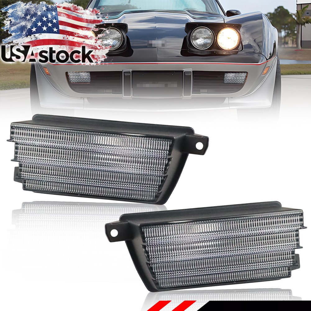 2X Clear Lens Front Bumper Parking Turn Signal Lights For 1975-1979 Corvette C3
