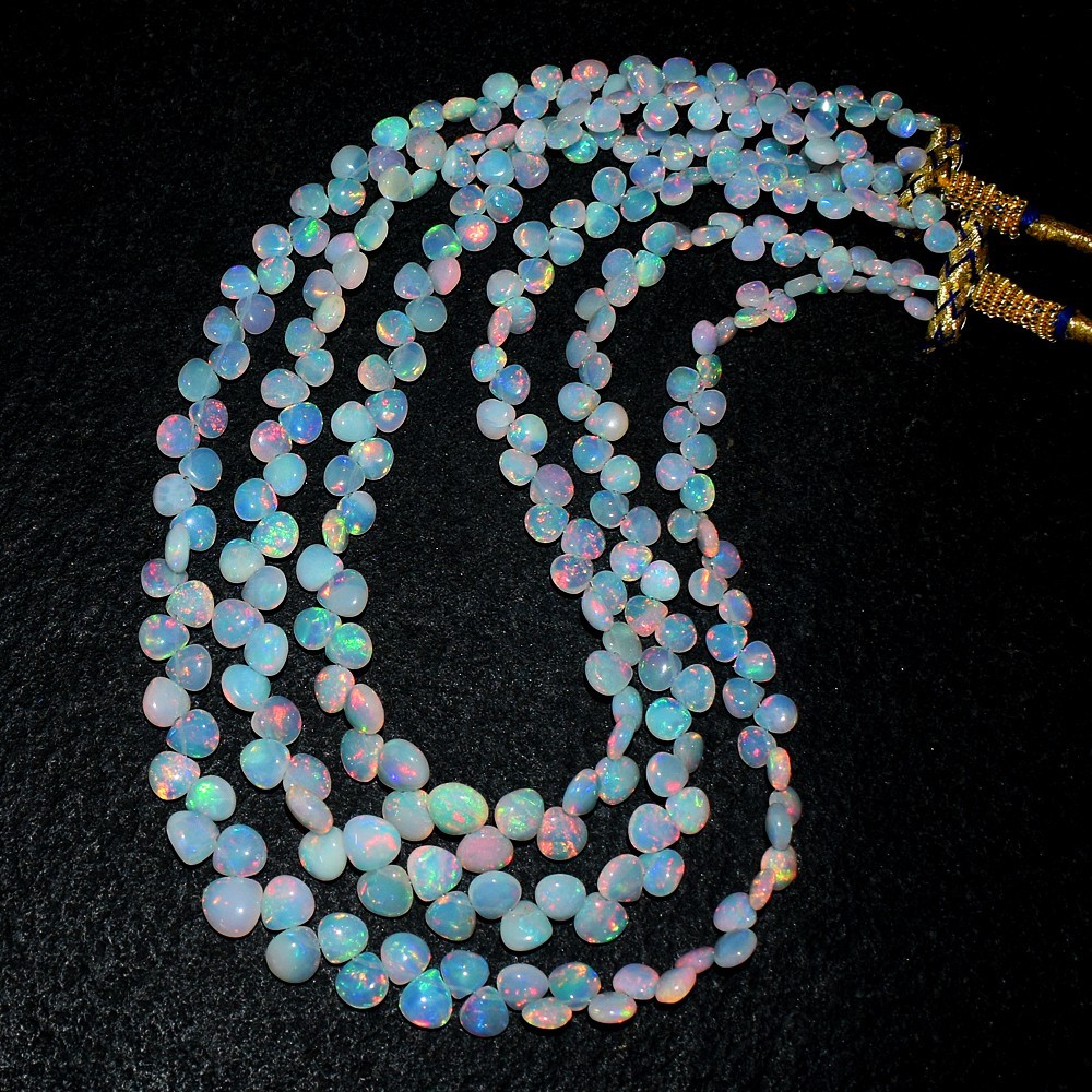 198.00 Cts 3 Strand Ethiopian Opal Beaded Beautiful Necklace Jewelery VK 07 E711