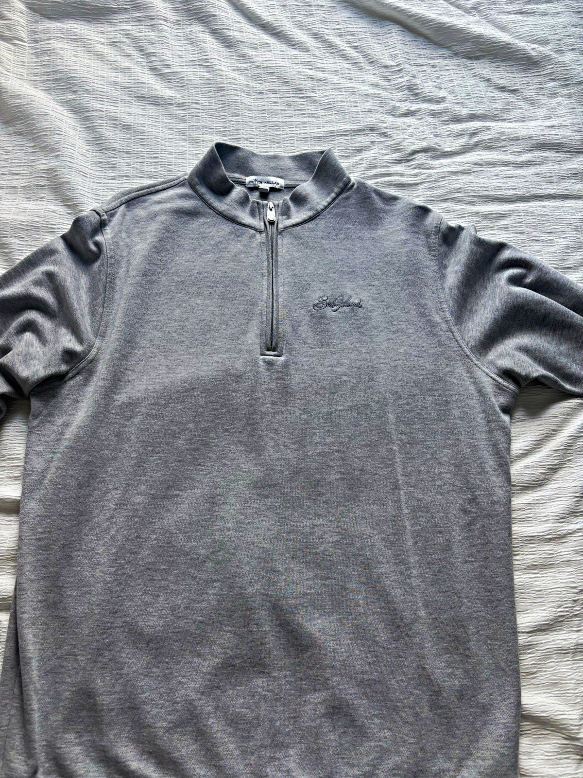 Sea Island Peter Millar Gray Cotton Knit 1/4 Zip Sea Island Logo Sweatshirt L Sea Island Peter Millar Gray Cotton Knit 1/4 Zip Sea Island Logo Sweatshirt L