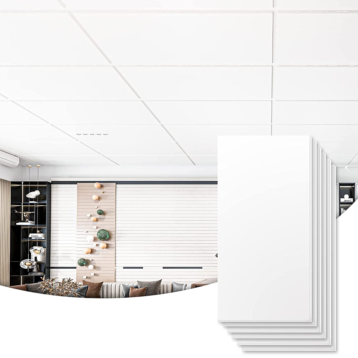 Art3d 10-Pack Smooth Drop Ceiling Tile 2ft x 4ft,PVC Ceiling Panel,80 sq ft