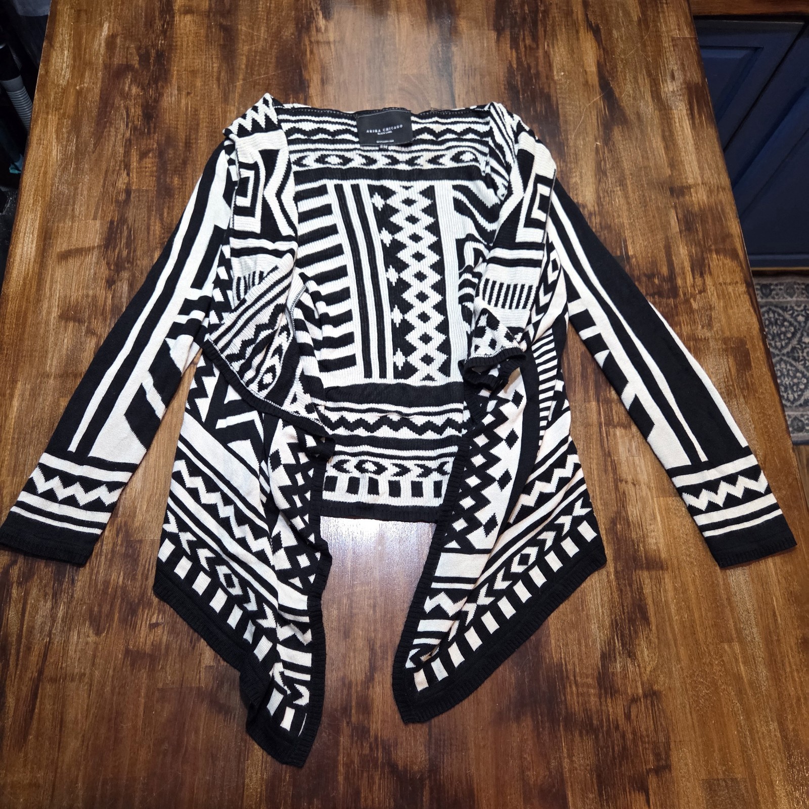 Akira Chicago BlackLabel Southwestern Open Front waterfall sweater cardigan SZ S