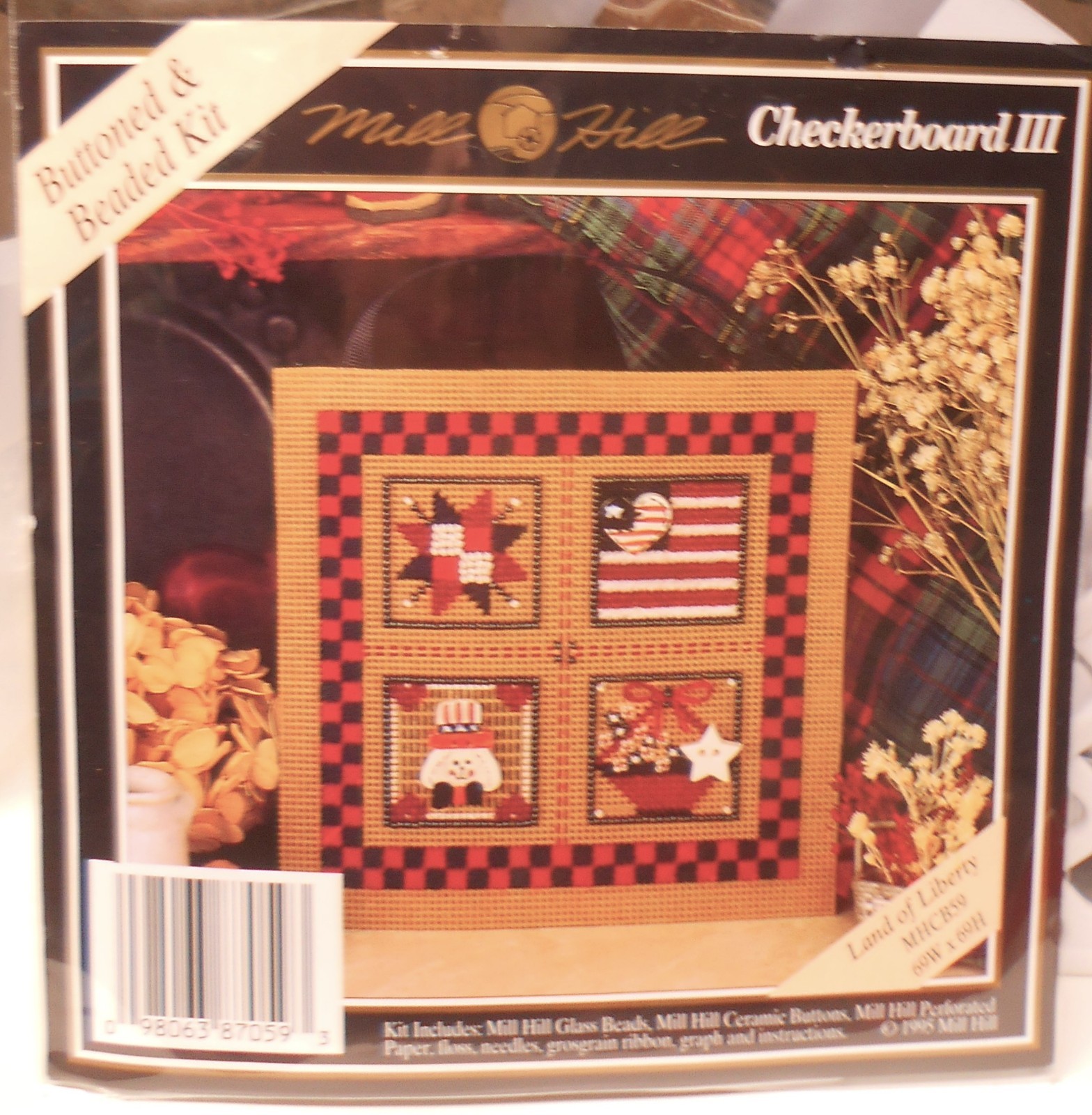 NIP Mill Hill Kit Checkerboard III Beaded/Buttoned Cross Stitch Kit Land Liberty