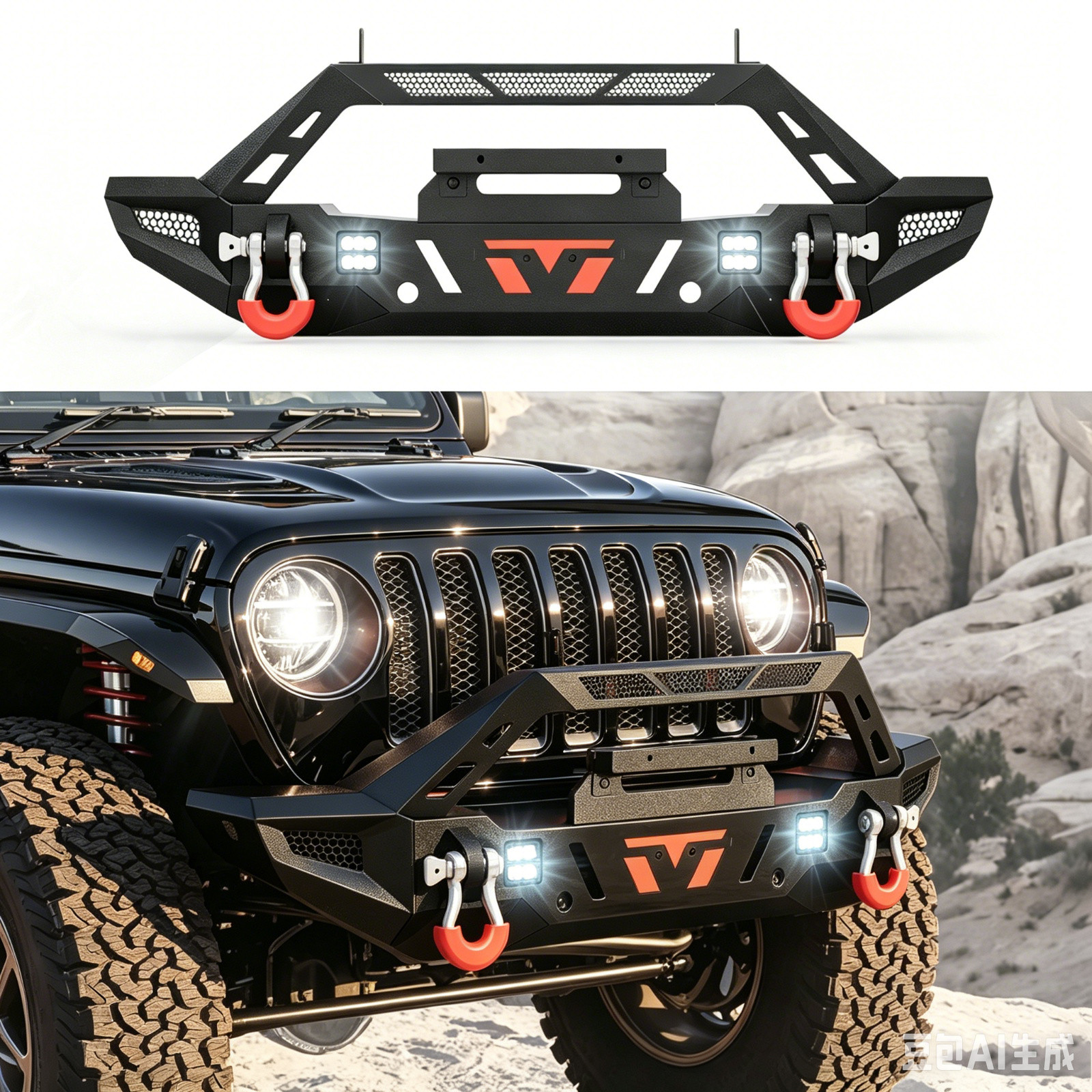 Steel Front Bumper w/ LED Winch Plate For 2020-2026 Jeep Gladiator JT