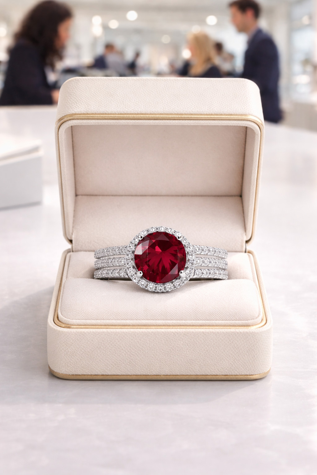 2.90 Ct Round Cut Natural Ruby & Diamond Propose Ring 14K White Gold Size 8
