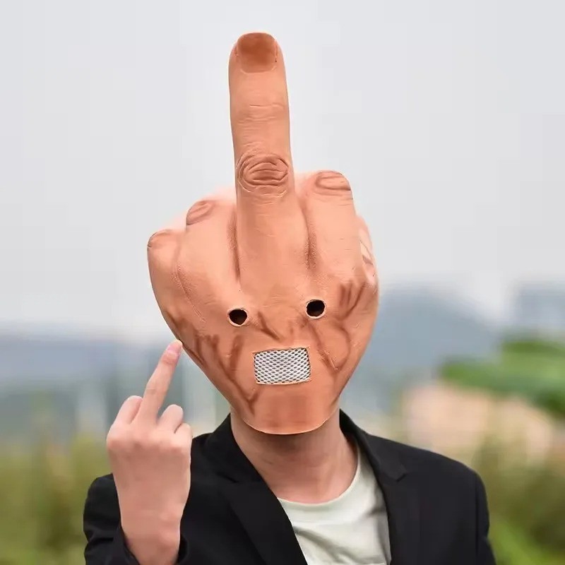 Middle Finger Latex Full Head Mask Funny Halloween Prank Costume Prop